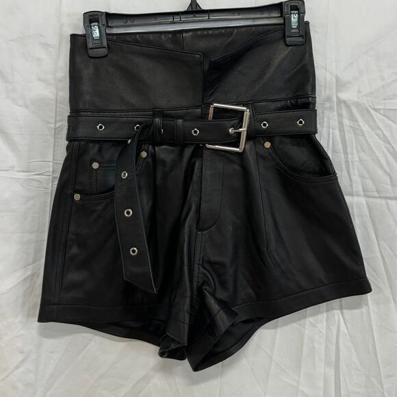 NWT Camila Coelho Elvira Leather High Waisted Belted Short Black Women's Size XS - Picture 2 of 4
